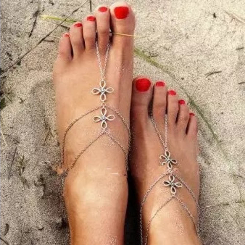 1 Pair Boho Barefoot Sandals | Hand Chains